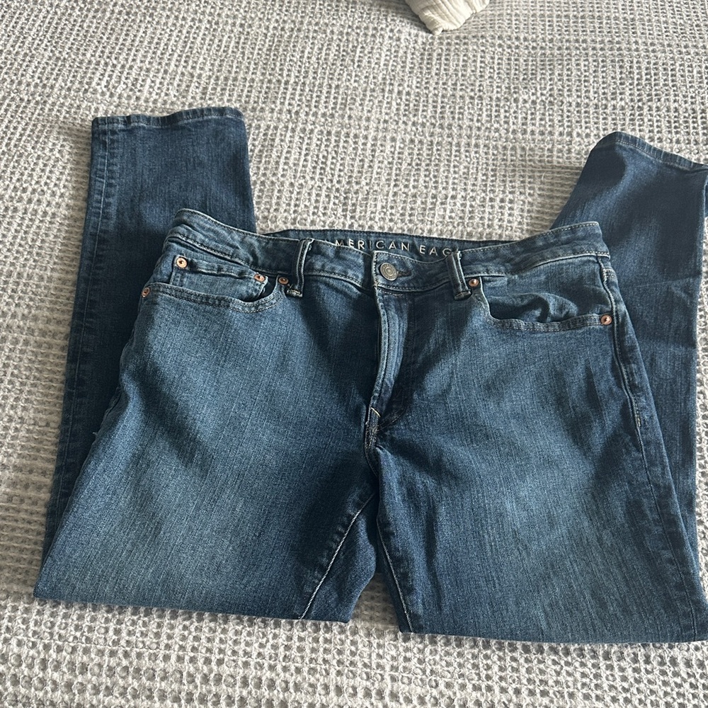 American Eagle Outfitters Men's Blue Slim Straight Jeans AIRFLEX+ 34 X 32